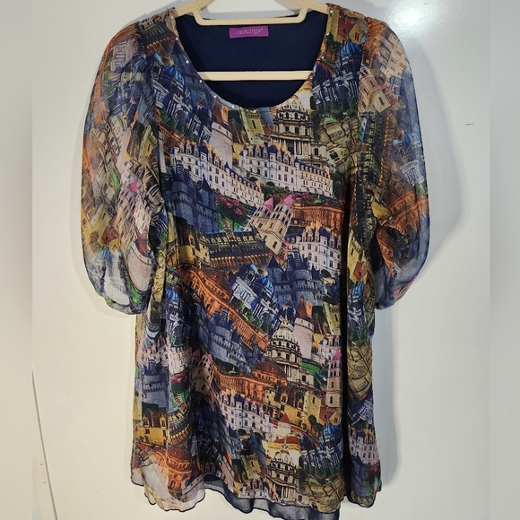 Multicolor Graphic Print Blouse, Size XL - Picture 1 of 4